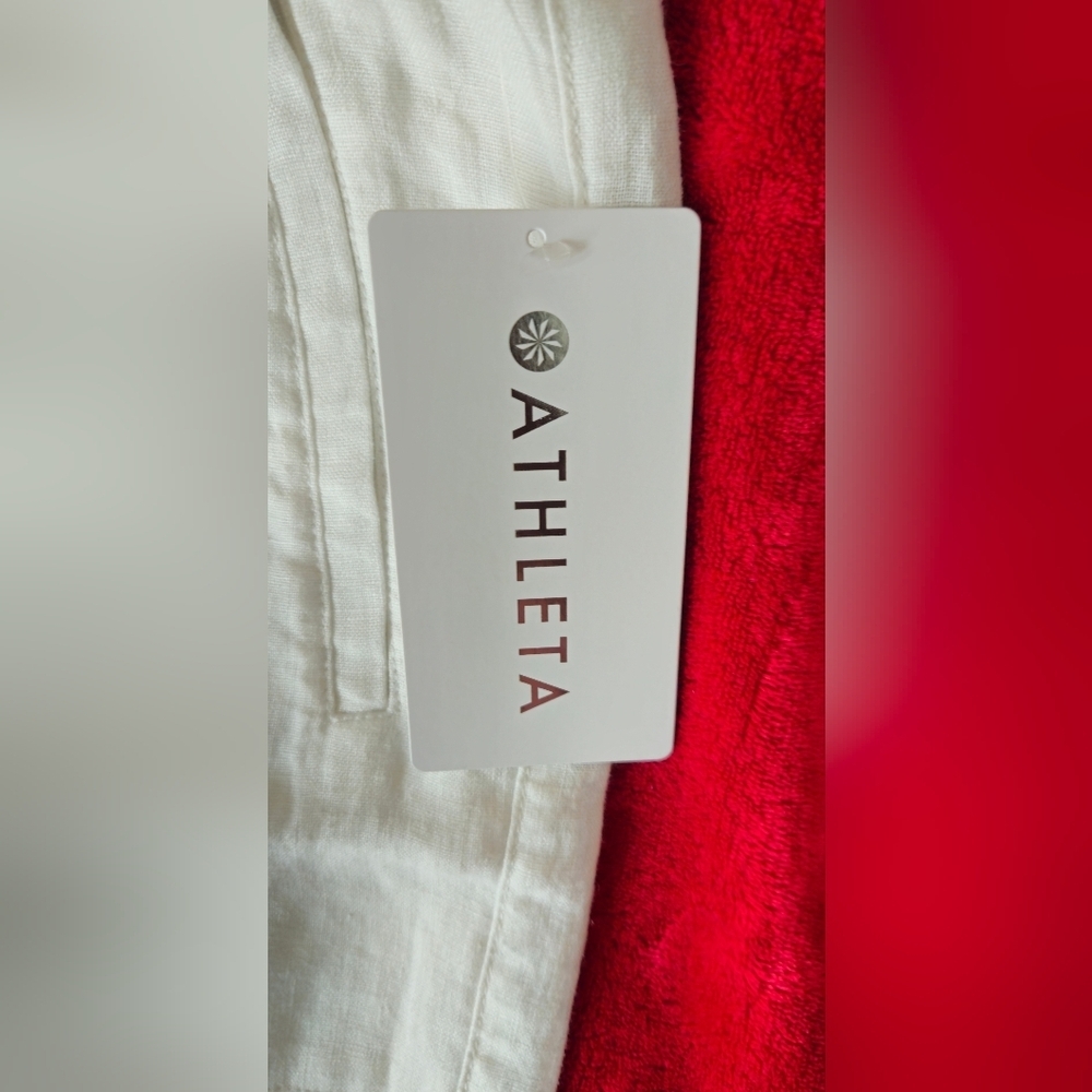 NWT- Athleta White Wide Leg 100% Linen Drawstring Pants - Size XL - Picture 9 of 10